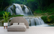 Load image into Gallery viewer, 3D Tropical Waterfall Wallpaper Mural With Cascading Water And Jungle Vibes – Realistic Nature Wall Art For Bedroom Or Spa – Stylish Gift
