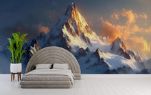 Load image into Gallery viewer, 3D Snowy Mountain Wallpaper Mural With Sunset Sky – Realistic Nature Wall Art For Bedroom Or Cabin – Bold Scenic Landscape Decor Gift