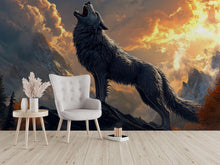 Load image into Gallery viewer, 3D Wolf Howling Wall Mural - Majestic Mountain Landscape Art - Modern Home Decor Gift