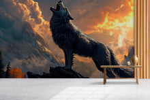 Load image into Gallery viewer, 3D Wolf Howling Wall Mural - Majestic Mountain Landscape Art - Modern Home Decor Gift