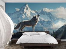 Load image into Gallery viewer, 3D Wolf &amp; Mountain Wall Mural – Snowy Alpine Landscape Nature Decor