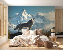 Load image into Gallery viewer, 3D Wolf &amp; Mountain Wall Mural – Snowy Alpine Landscape Nature Decor