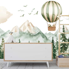 Load image into Gallery viewer, Woodland Forest Mountain Wall Mural for Kids Room – Hot Air Balloon Animal Nursery Wallpaper – Adventure Baby Room Decor Vn444