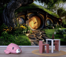 Load image into Gallery viewer, 3D Hobbit House Nursery Wall Mural – Cozy Fairy Tale Cottage Decor