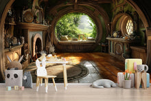 Load image into Gallery viewer, 3D Hobbit House Nursery Wall Mural – Cozy Fairy Tale Nursery Decor
