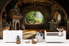 Load image into Gallery viewer, 3D Hobbit House Nursery Wall Mural – Cozy Fairy Tale Nursery Decor