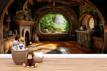 Load image into Gallery viewer, 3D Hobbit House Nursery Wall Mural – Cozy Fairy Tale Nursery Decor