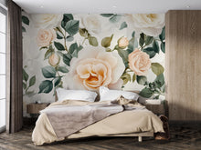 Load image into Gallery viewer, Large Peach Rose Wall Mural - Romantic Floral Wallpaper for Bedroom, Vintage Botanical Wall Art, Blush Flower Wall Décor Vn468