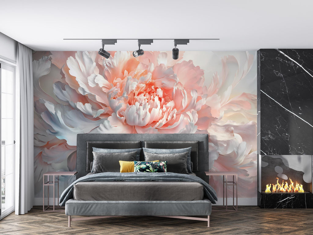 Blush Peony Wall Mural – Large Floral Wallpaper for Bedroom | Romantic Flower Wall Art | Elegant Statement Wall Decor Vn471