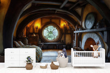 Load image into Gallery viewer, 3D Hobbit House Nursery Mural – Cozy Woodland Kids Room Decor