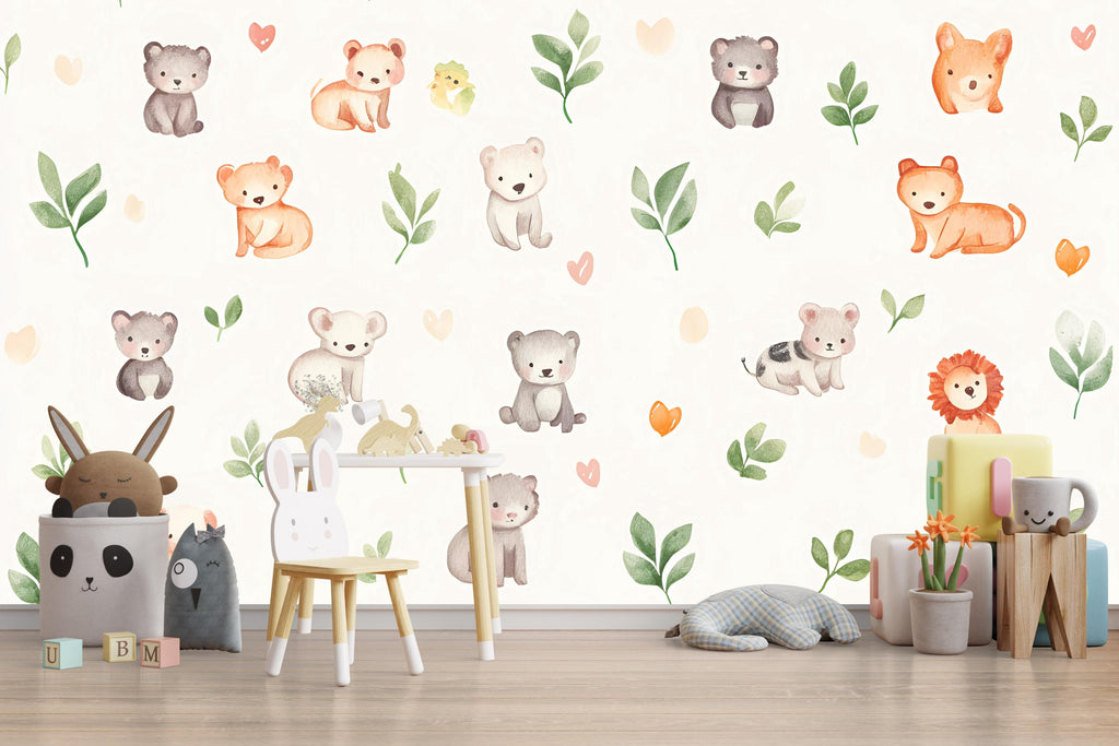 Cute Safari Animal Wall Decal | Nursery Wall Stickers | Baby Jungle Animal Wallpaper | Removable Kids Room Wall Art Vn494
