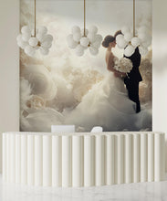 Load image into Gallery viewer, Romantic Wedding Couple Wall Mural – Elegant Floral Bridal Backdrop, Arch Door Nature Design, Custom Wallpaper Art Vn506