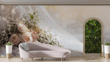 Load image into Gallery viewer, Elegant White Rose Wedding Backdrop - Floral Greenery Photo Wall - Romantic Bridal Shower Decor - Large Flower Wall Mural Vn508