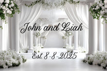Load image into Gallery viewer, Custom Wedding Welcome Sign | Personalized Elegant White Floral Sign | Couple Name &amp; Date | Wedding Decor Vn509