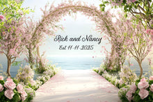 Load image into Gallery viewer, Romantic Wedding Backdrop with Names &amp; Date – Cherry Blossom Arch Decor Vn511