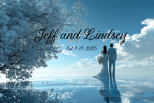 Load image into Gallery viewer, Custom Wedding Wall Art | Jeff and Lindsey Couple Name Sign | Romantic Beach Scene Mural | Established Date Anniversary Gift Decor Vn512