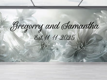 Load image into Gallery viewer, Custom Wedding Floral Wall Sign | Personalized Couple Name Backdrop | Modern Elegant Wedding Decor | Established Date Sign Vn513