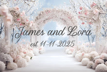 Load image into Gallery viewer, Custom Wedding Backdrop Sign | Personalized Floral Arch Wall Decor | Romantic Wedding Banner Vn515