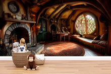 Load image into Gallery viewer, 3D Hobbit House Wall Mural for Kids – Cozy Woodland Reading Nook Decor, Nursery Playroom Fairy Tale Style Art – Magical Birthday Gift, Baby