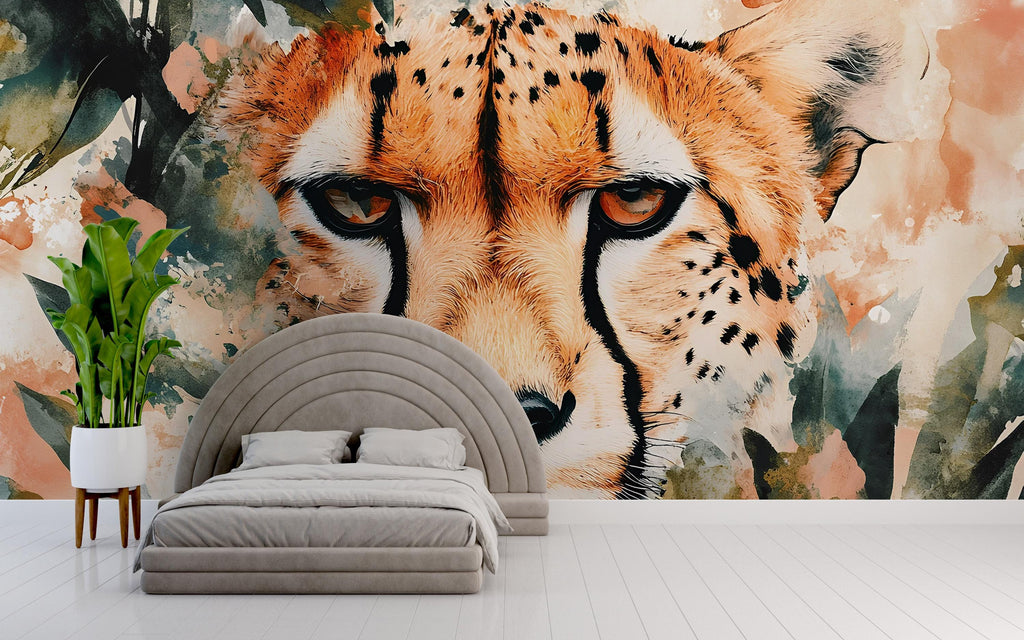 Cheetah Wall Mural for Bedroom – Safari Big Cat Wallpaper – Bold Jungle Animal Art – Modern Nature Decor for Accent Wall Vn534