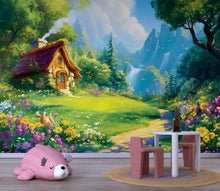 Load image into Gallery viewer, 3D Forest Cottage Wallpaper Mural For Nursery – Fairytale Meadow Path And Waterfalls – Baby Room Decor Or Whimsical Gift For Baby Shower