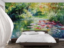 Load image into Gallery viewer, Watercolor Nature Wall Mural | Tranquil Forest Lake Wallpaper | Bedroom Accent Wall Art Vn550
