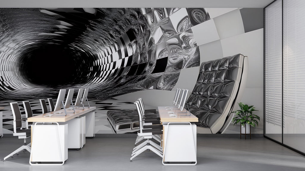 3D Black Hole Optical Illusion Wall Mural | Modern Office Decor | Trippy Vortex Art Wallpaper | Futuristic Interior Accent Vn574