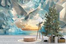 Load image into Gallery viewer, Soaring Birds 3D Wall Mural – Sky &amp; Ocean Scene with White Doves | Modern Nature-Inspired Peel Stick Wallpaper Vn577