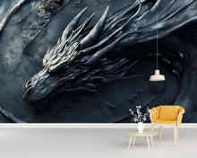 Load image into Gallery viewer, Dark Dragon Wall Mural | Fantasy Art Wallpaper | Gothic Dragon Head Decor | Mythical Beast Wall Art for Living Room or Office Vn596