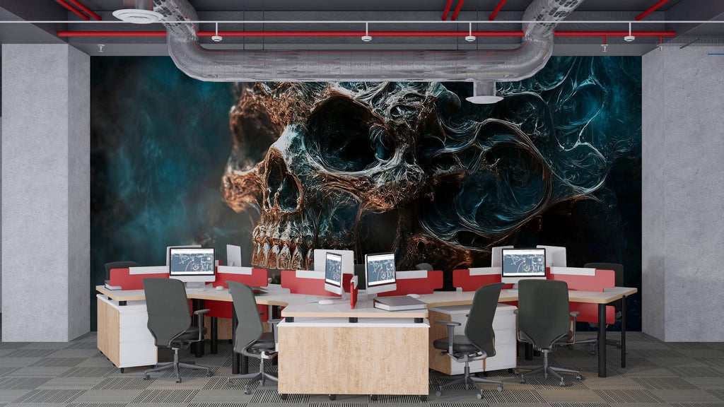 Dark Abstract Skull Wallpaper – Gothic Grunge Wall Mural – Smokey Skull Wall Art For Music Lovers – Rock Bedroom Decor – Peel And Stick