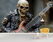 Load image into Gallery viewer, Skeleton Rocker Guitar Wallpaper – Cool Skull In Leather Jacket Music Wall Mural – Edgy Peel And Stick Rock Decor For Music Studio