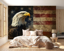 Load image into Gallery viewer, Bald Eagle American Flag Wallpaper – Grunge USA Wall Mural With Rustic Patriotic Decor – Vintage Peel And Stick Eagle Wallpaper For Bedroom