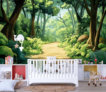 Load image into Gallery viewer, Forest Wall Mural for Kids Room – Jungle Woodland Theme Wallpaper – Nature Nursery Wall Art – Playroom Decor Vn622