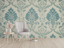 Load image into Gallery viewer, Teal Damask Wallpaper – Vintage Floral Peel and Stick Wall Mural, Elegant Removable Wall Décor for Living Room or Bedroom Vn637