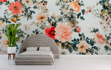 Load image into Gallery viewer, Large Floral Wall Mural, Romantic Watercolor Flower Wallpaper, Botanical Bedroom Accent Wall, Peel and Stick Floral Mural Vn643