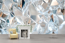 Load image into Gallery viewer, Modern Crystal Glass Wall Mural | 3D Abstract Wallpaper for Living Room or Office | Luxe Geometric Art Décor Accent Vn659