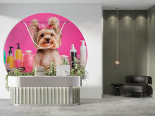 Load image into Gallery viewer, Cute Yorkie Dog Wall Mural – Pink Grooming Salon Backdrop for Pet Spa Decor Vn662
