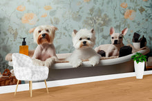 Load image into Gallery viewer, Cute Dogs in Bathtub Wall Mural - Funny Pet Bathroom Art - Vintage Dog Spa Decor - Whimsical Animal Print - Puppy Bathroom Wall Art Vn675
