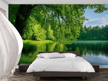 Load image into Gallery viewer, Nature Lake Forest Wall Mural, Scenic Bedroom Wallpaper, Tranquil Green Landscape Decor Vn692