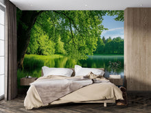 Load image into Gallery viewer, Nature Lake Forest Wall Mural, Scenic Bedroom Wallpaper, Tranquil Green Landscape Decor Vn692