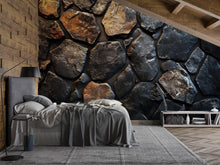 Load image into Gallery viewer, 3D Textured Stone Wallpaper – Realistic Dark Rock Wall Mural For Bedroom Or Loft – Stylish Industrial Decor Or Gift For Men, Designers