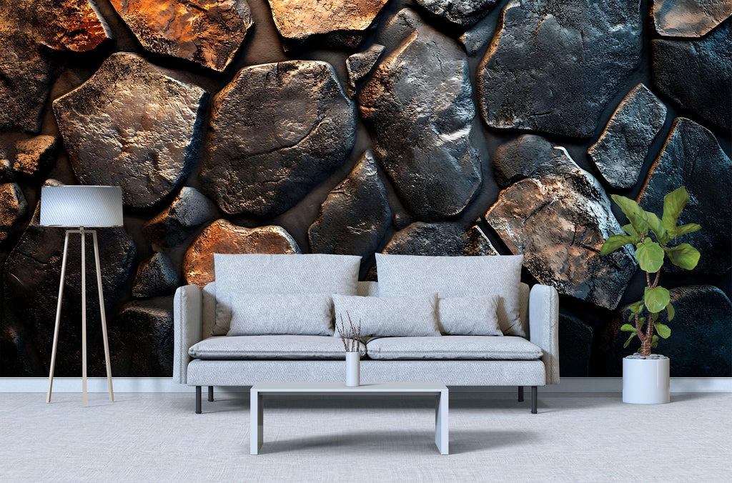 3D Textured Stone Wallpaper – Realistic Dark Rock Wall Mural For Bedroom Or Loft – Stylish Industrial Decor Or Gift For Men, Designers