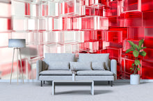 Load image into Gallery viewer, 3D Geometric Red And Clear Glass Block Wallpaper – Modern Office Wall Mural – Stylish 3D Texture Wall Decor – Abstract Contemporary