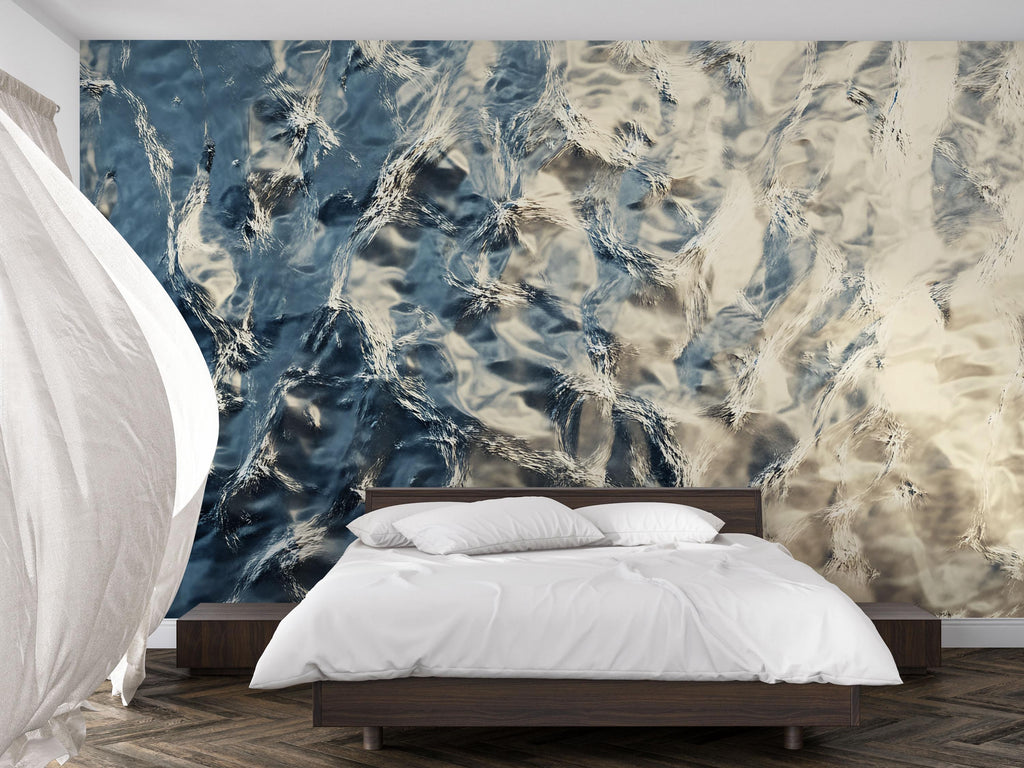 3D Water Reflection Texture Wallpaper – Modern Abstract Flowing Design Wall Mural – Calming Stylish Bedroom Wallpaper – Luxury 3D Wall Decor