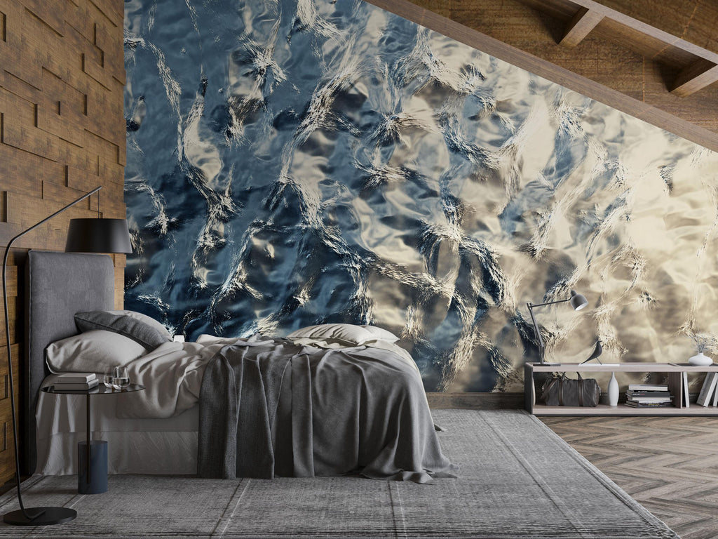3D Water Reflection Texture Wallpaper – Modern Abstract Flowing Design Wall Mural – Calming Stylish Bedroom Wallpaper – Luxury 3D Wall Decor