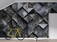Load image into Gallery viewer, 3D Concrete Geometric Texture Wallpaper – Bold Industrial Wall Mural For Home Gym Or Garage – Modern Dark Wall Decor – Stylish Textured