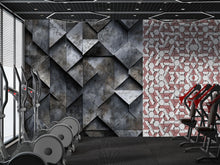 Load image into Gallery viewer, 3D Concrete Geometric Texture Wallpaper – Bold Industrial Wall Mural For Home Gym Or Garage – Modern Dark Wall Decor – Stylish Textured