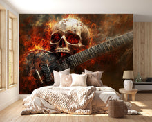 Load image into Gallery viewer, Skull &amp; Guitar Fire Wall Mural – Heavy Metal Rock Bedroom Art Decor Vn719