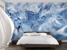Load image into Gallery viewer, Blue Crystal Ice Snowflake Wall Mural – Winter Themed Accent Wall Art – Modern Bedroom Wallpaper – Frosty Nature Scene Décor Vn725