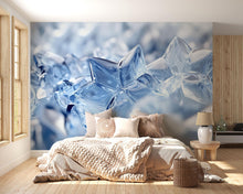 Load image into Gallery viewer, Blue Crystal Ice Snowflake Wall Mural – Winter Themed Accent Wall Art – Modern Bedroom Wallpaper – Frosty Nature Scene Décor Vn725